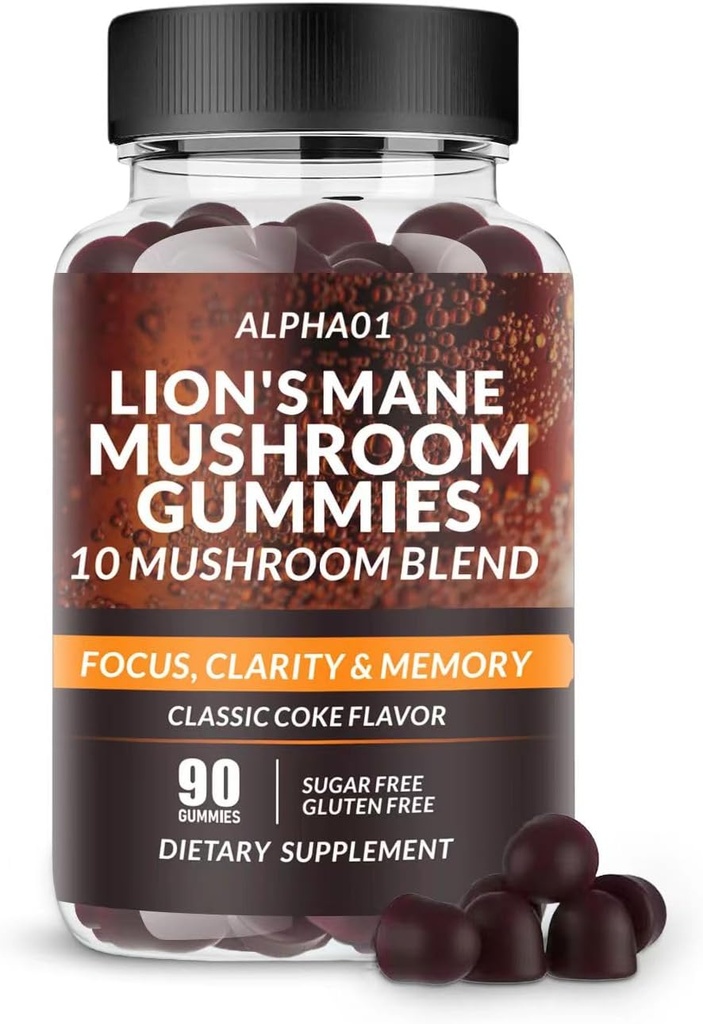 Sēnes Gumijas - 10x Sēņu Papildinājums ar Ashwagandha un Lions Mane - Nootropo smadzeņu papildinājums, Imūnsupport & Stress Relief (90 CT) Classic koks