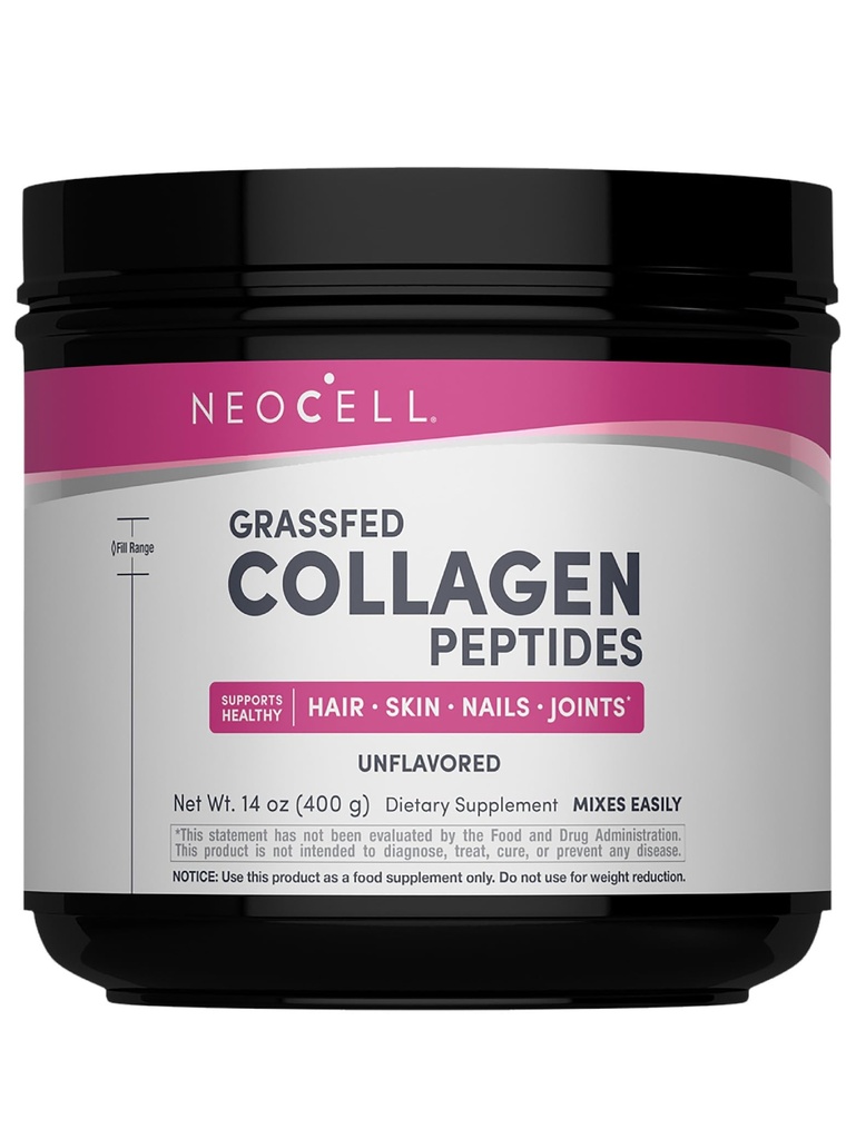 NeoCell Super kolagēna peptīdi, 10g kolagēna peptīdi uz vienu apkalpo, bez lipekļa, Keto Friendly, ne-GMO, zāles barotne, veselīgi mati, āda, naglas un locītavas, neflavorēts pulveris, 14.1 oz., 1 Canister
