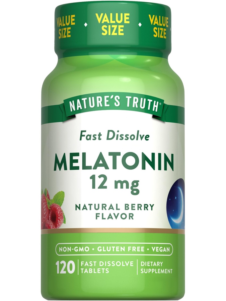 Dabas patiesība Melatonīna tabletes - 12mg - 120 Skaits -- Natural Berry Flavor -- Ātri izšķīdina -- Vegan, non-GMO un lipekļa bezmaksas papildinājums