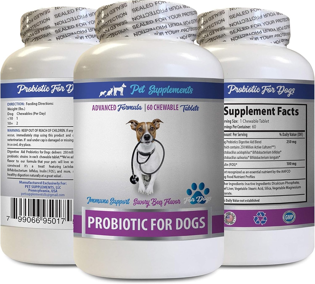 Gremošanas aizsardzība suņiem - PROBIOTICS suņiem - Veselīgi Gut - Apturēt gāzes Caureja un slikta elpa - Gremošanas Boost - Suņu probiotikas košļājamās - 1 pudele (60 Ārstniecības)
