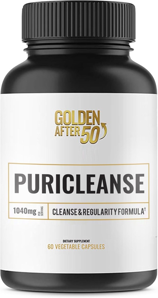 Zelta pēc 50 PuriCleanse - Tīrīšanas un regularitātes atbalsts - 60 kapsulas, 1040mg - Gut tīrīt un Fiber papildinājums ar Senna Leaf ekstrakts, Psyllium Husk pulveris un probiotikas vīriešiem un sievietēm