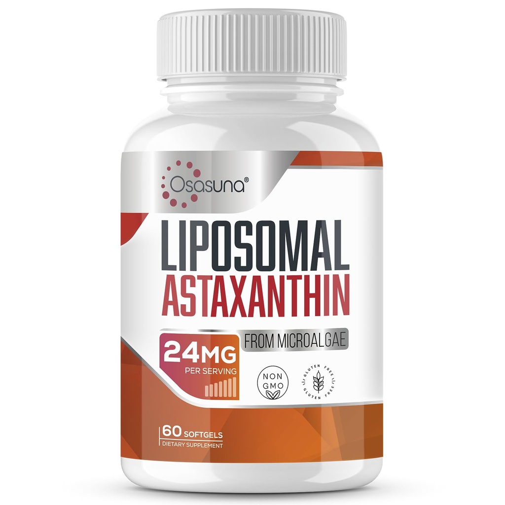 Liposomālais astaksantīna papildinājums 24 MG, maksimālā absorbcija, antioksidants spēcīgāks par VIT C, bez GMO un glutēna - 60 softgeli(2 mēnešu piegādes)