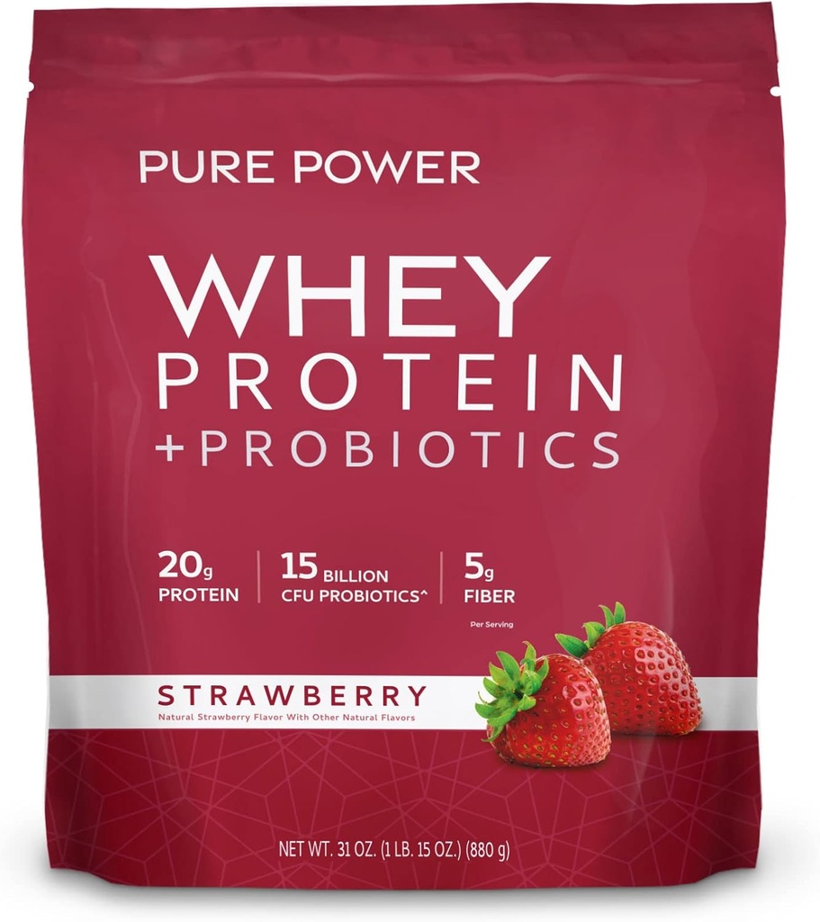 Dr. Mercola Pure Power Sūkalu proteīns + probiotikas - atbalsta muskuļu reģenerācijas un gremošanas veselība - ganību-sūkas - MCTs & Fiber - Vanilla - 31 oz (22 Kalpo) - zemeņu