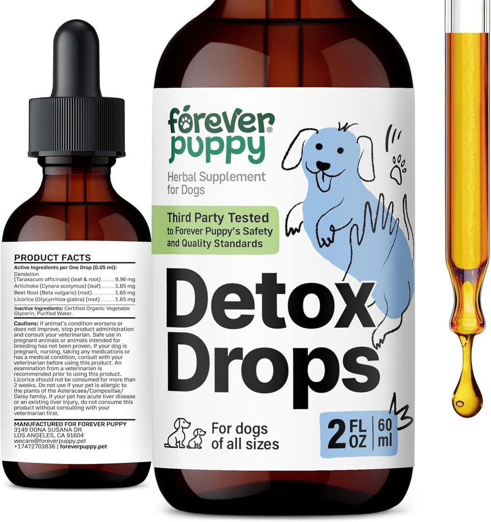 Forever Puppy Detox pilieni suņiem - Dandelion Saknes & Dandelion Leaf Tincture aknām un nierēm Atbalsts - Herbal Detox un antioksidants Papildinājums suņiem visu šķirņu un izmēru - 2 fl oz