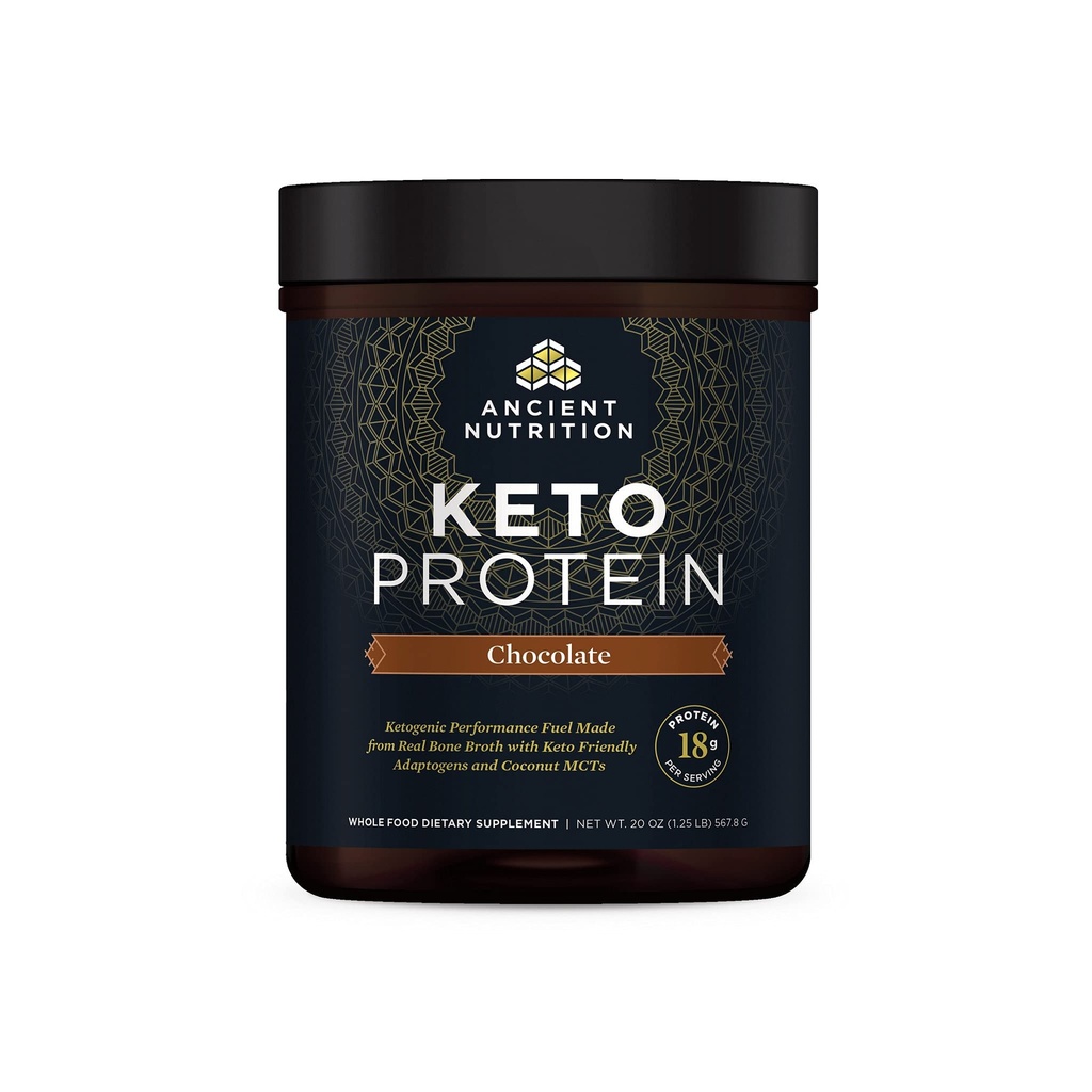 Ancient Nutrition Keto Protein Powder, KetoPROTEIN ar taukiem no kaulu zarna un MCT eļļa, Šokolāde, 18g Protein 10g Tauki Per kalpo, bez lipekļa, zems Carb, Paleo Friendly, 17 Kalpo