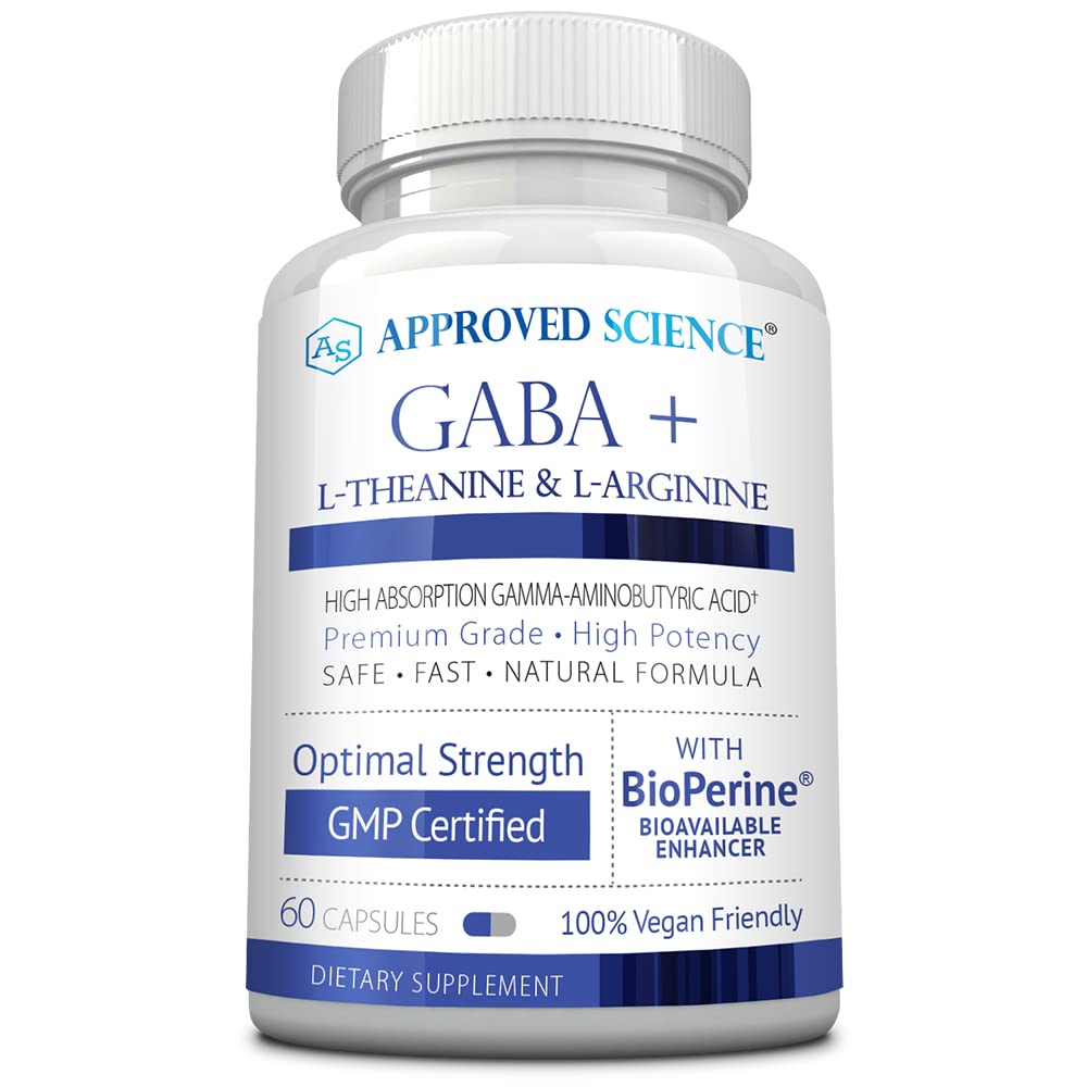 Apstiprināta zinātne GABA+ - Veicināt miegu, uzlabot miegu, uzlabot mood - GABA, L-Teanīns, L-arginīns, vitamīns B6, BioPerīns - augsta absorbcija - 60 kapsulas - Vegan