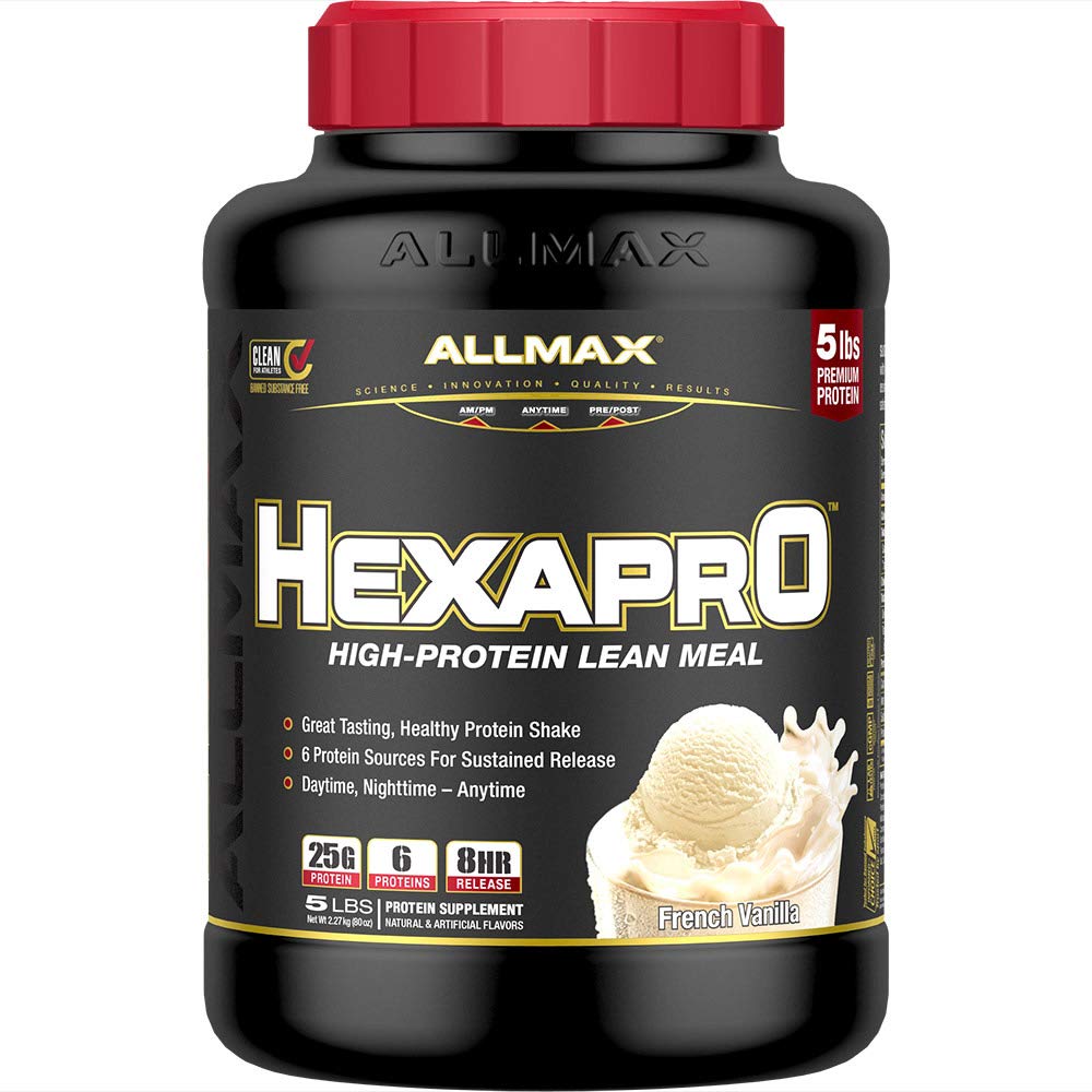 ALLMAX Nutrition HEXAPRO, Francijas Vanilla - 5 lb - 25 Olbaltumvielu Grams Per Servē - 8 stundu ilgstoša atbrīvošana - Nulles cukurs - 52 Kalpo