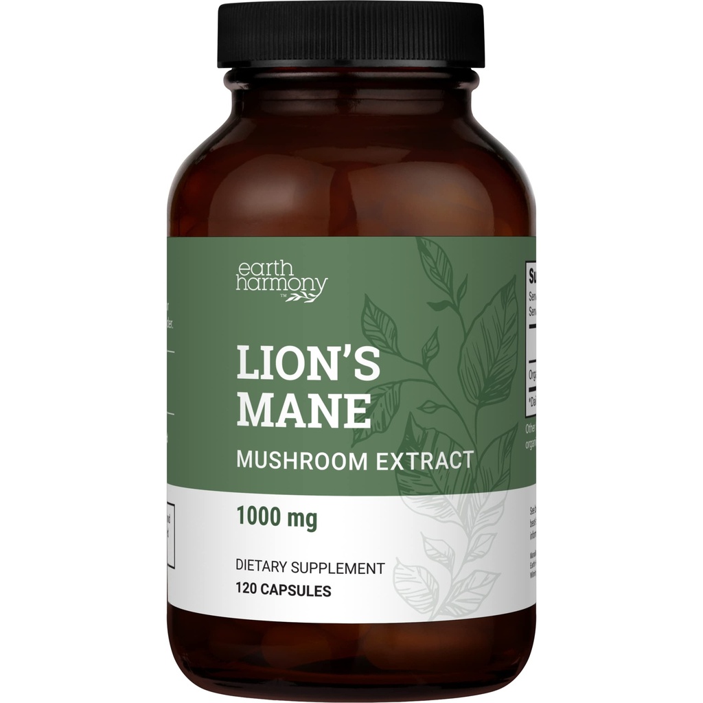 Organic Lions Mane papildinājums (1000mg), 2-Mēness Supply Lion's Mane sēņu papildinājums ekstrakts, lai atbalstītu Focus, Atmiņas (120 kapsulas)