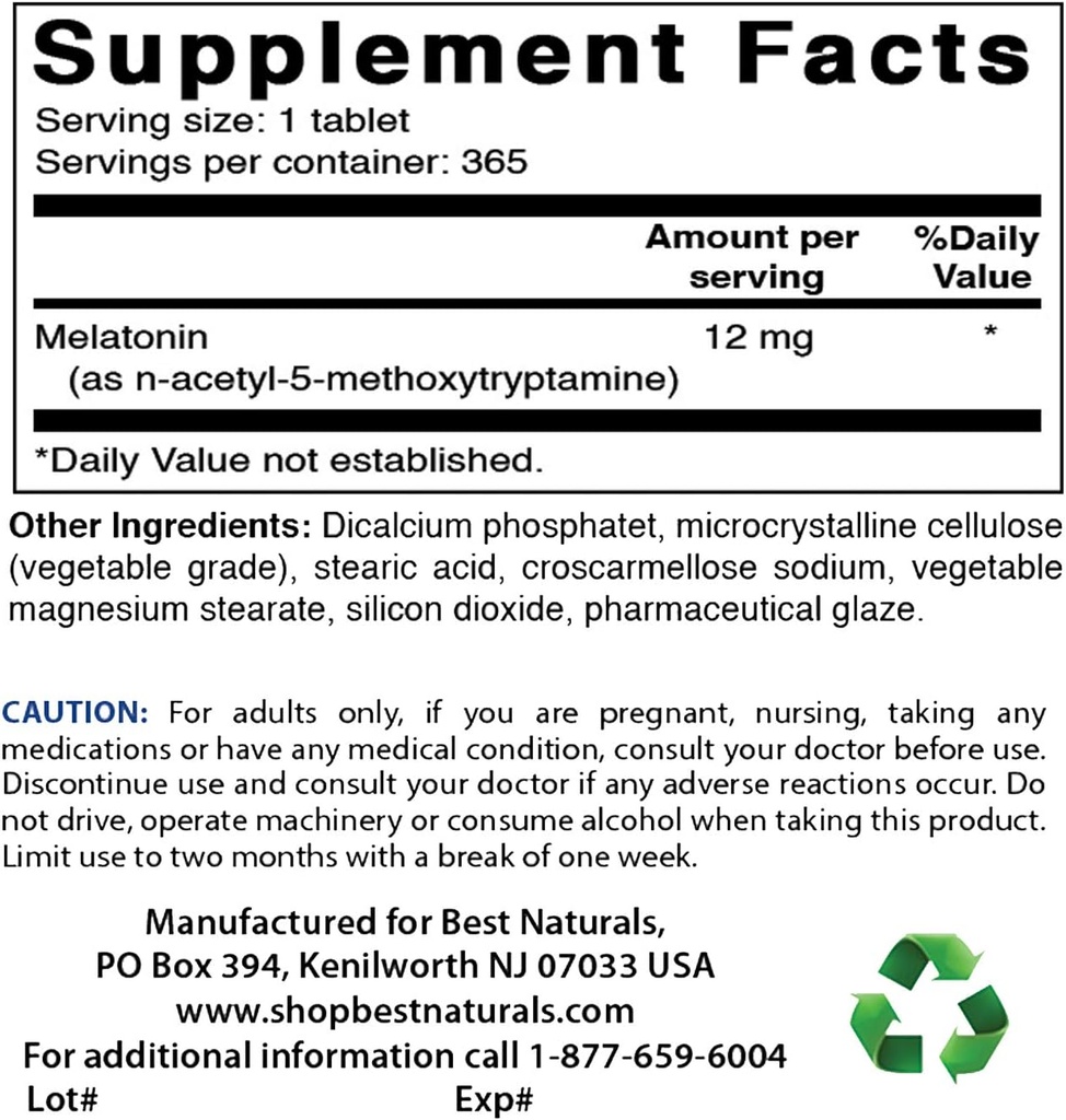 Labākais dabas Melatonīns 12 mg & Biotin 10 000 Mcg