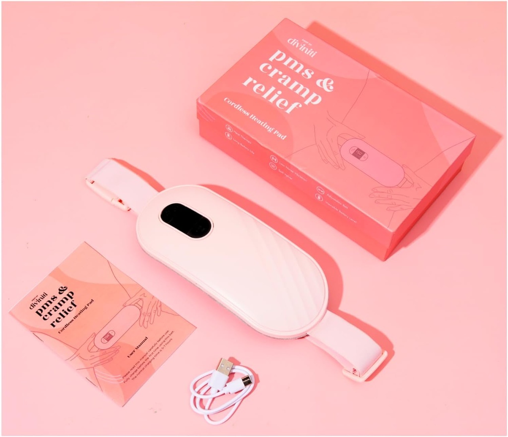 Pārnēsājams apkures pads periodam Krampji - Periods Relief Menstrual Apkure Pad Vibrācijas Apkure Pad sāpēm, Uzlādējama baterija, Bezvadu apkures pad ar Massager Girlend Dāvanas