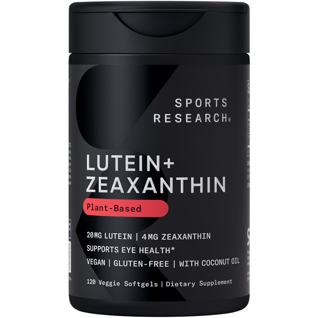 Sporta pētījumi® Luteīns un Zeaksantīna kapsulas - acu veselības atbalsta papildinājums izgatavots ar Lute-Gen® un organisko kokosriekstu eļļu - Vegan Friendly & Non-GMO Verified - 120 Veggie Softgels