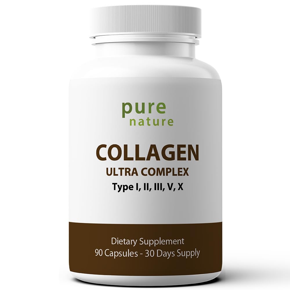 PureNature Collagen Ultra - Kolagēna peptīdi ar 5 I, II, III, V un X tipiem Dabīgi-Izgudrots Hidrolizēts kolagēns matiem, ādai, nagu un locītavu atbalstam - 90 kapsulas