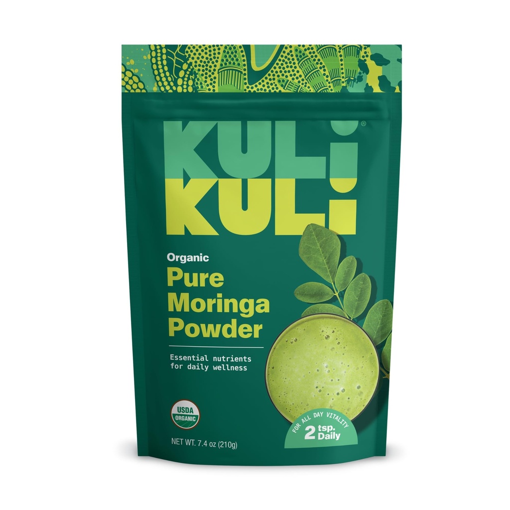 Kuli Kuļi Moringa Oleifera Organic Leaf Powder & Green Smoothie, 100% Pure USDA Sertificēts un ne-GMO Moringa pulveris, lielisks ar Smoothies, Tēja un pārtika, 1 iepakojums