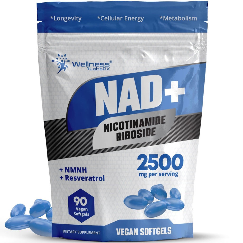 LABSRX Liposomālā NAD+ Papildinājums - trešās puses pārbaudīts NAD Softgels Nikotinamīds Riboside Resveratrol - 2500mg Liposomālie NAD papildinājumi sievietēm - Longevity Support - Ražots ASV
