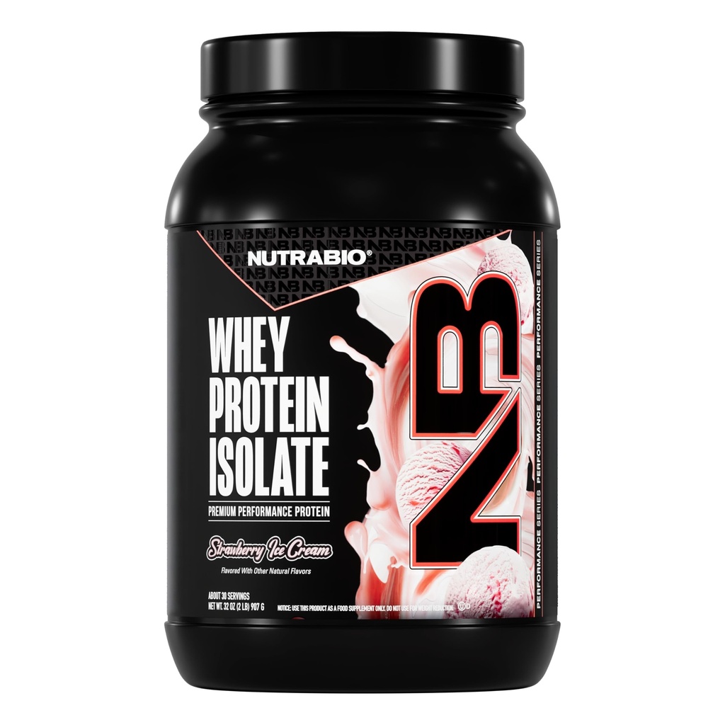 NutraBio 100% Sūkalas Olbaltumvielas Izolāts Proteīns Pulveris, 25g Olbaltumvielas ar pilnīgu aminoskābes profilu, ne-GMO, bez sojas un glutēna, zems Karb, zems Calorie sūkalu Olbaltumvielas pulveris, zemeņu saldējums, 2 Lbs