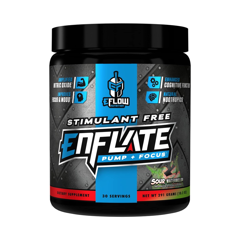 eFlow Nutrition Enflate Stimulants Bezmaksas Pielikums pirms treniņa - sūknis un Focus Nootropic Pre Workout Pulveris Boost Focus vīriešiem un sievietēm - Skābs arbūzi (30 Kalpo)