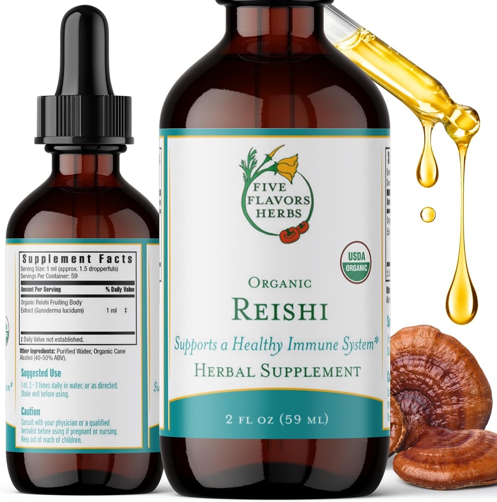 Reiši Tincture - nervu un imūnās sistēmas atbalsts, elpošanas sistēma, sirds un asinsvadu un vielmaiņas veselība, Focus & Calm Mind, Herbal Papildinājums - 2 Fl Oz