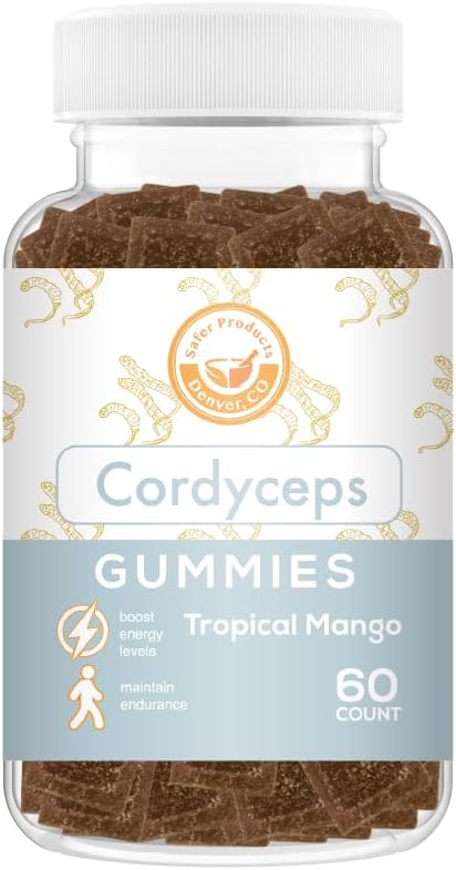 Kordiceps Sēnes Gumijas - Var atbalstīt enerģiju, izturība, un izturība - Tropical Mango Flavor - Vegan, Non-GMO, bez lipekļa, Želatīns bez - 60 grāvji