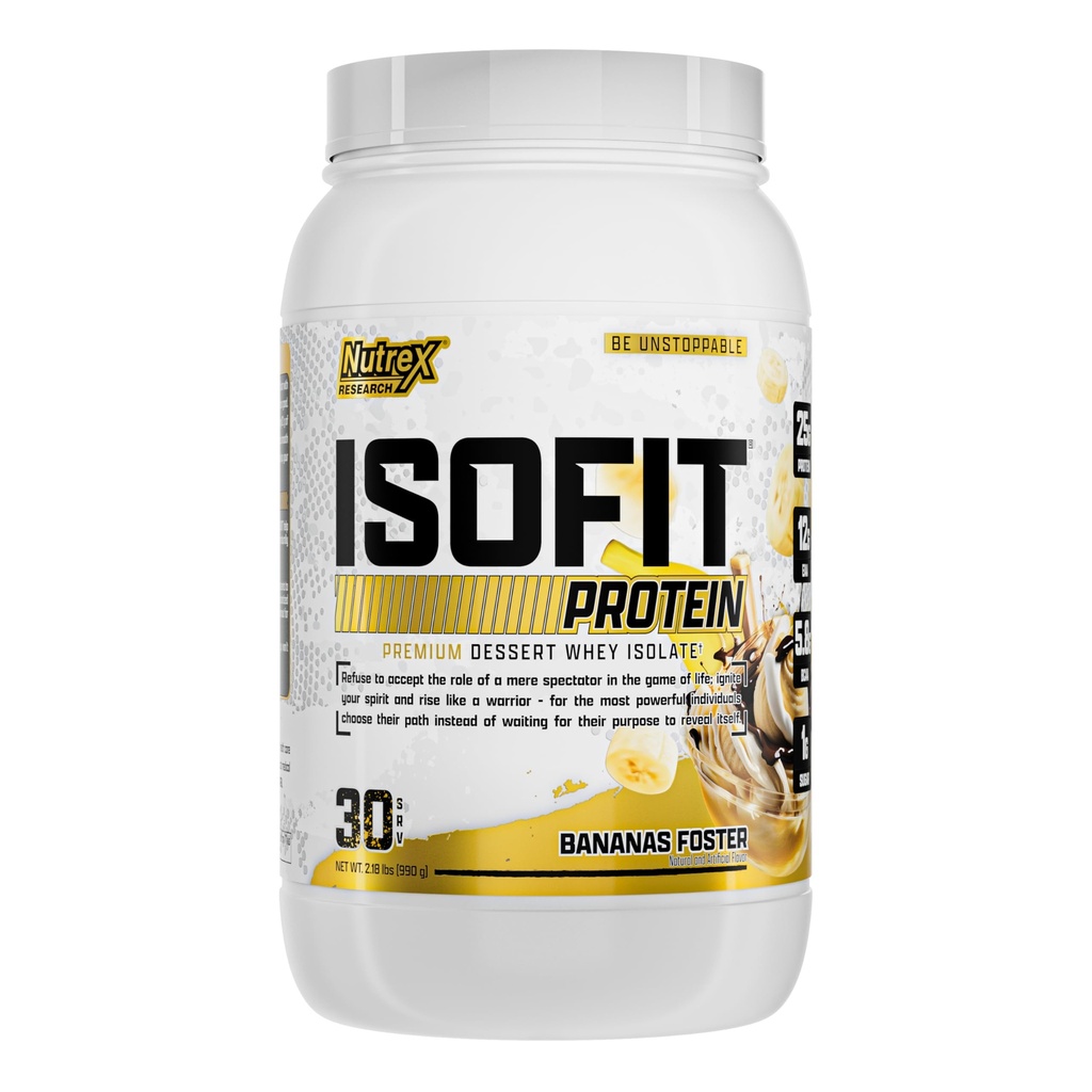 Nutrex Research IsoFit sūkalu proteīna pulveris Instantized 100% sūkalu proteīna izolāts (30 Servē (paka no 1), banānu Foster)
