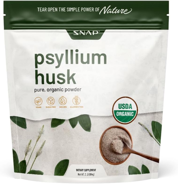Snap papildinājumi Psyllium Husk USDA Organisks pulveris, atbalsts Healthy Gut, tīrīt Gremošanas sistēma, AIDS Gremošanas veselība, ne-GMO, Pure Organic Pulveris, 2LB