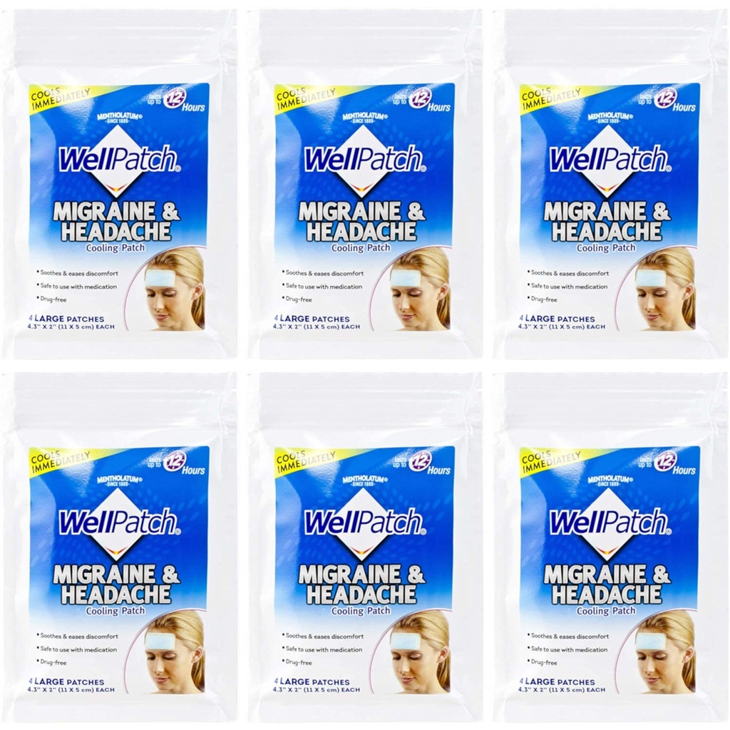 WellPatch Dzesēšanas Galvassāpes Pads, Migraine 4 Pads iepakojumā. (iepakojums pa 6) = 24pad