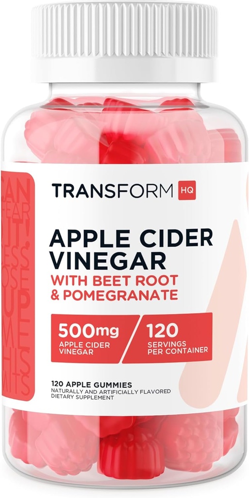 TransformHQ Apple Sidrs Etiķis Gumijas (120 Kalpo, 500mg Per Servē) - bez lipekļa, ne-GMO