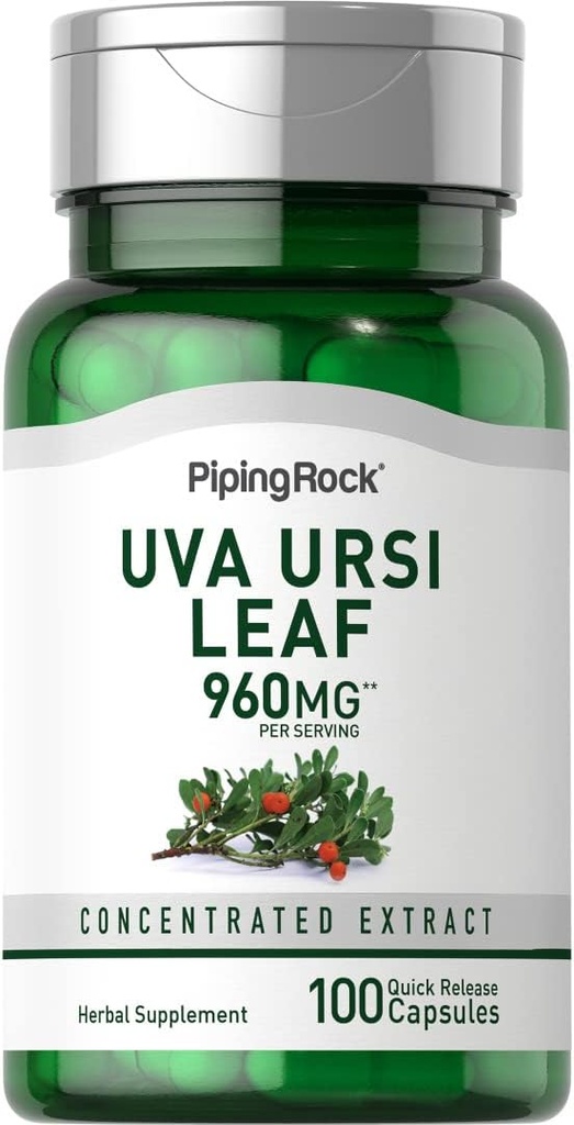 Piping rock Uva Ursi kapsulas  - 960mg - 100 tabletes - Herb Leaf ekstrakta papildinājums - Ne-GMO, bez lipekļa