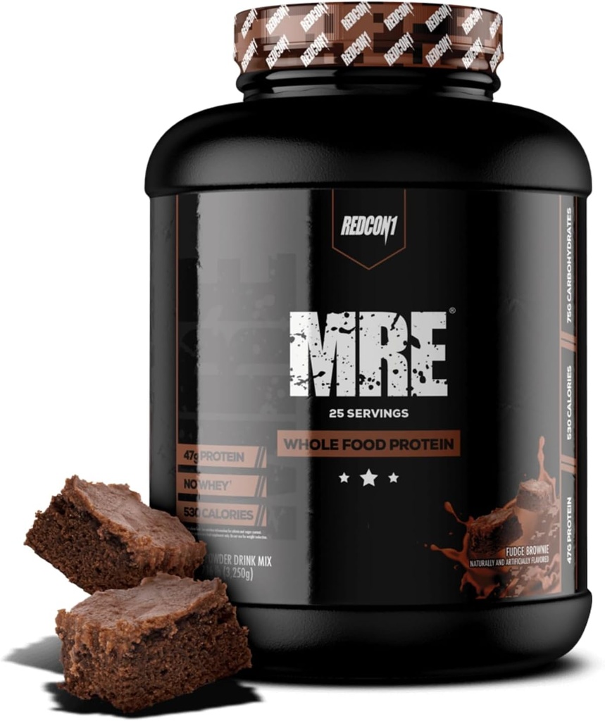 REDCON1 MRE Olbaltumvielu pulveris, Fudge Brownie - Ēdienreizes aizstājējs Olbaltumvielas Blend Made with MCT Oil & Wheel Foods - Olbaltumvielas ar dabas sastāvdaļas, lai palīdzētu muskuļu reģenerācija (25 Kalpo)