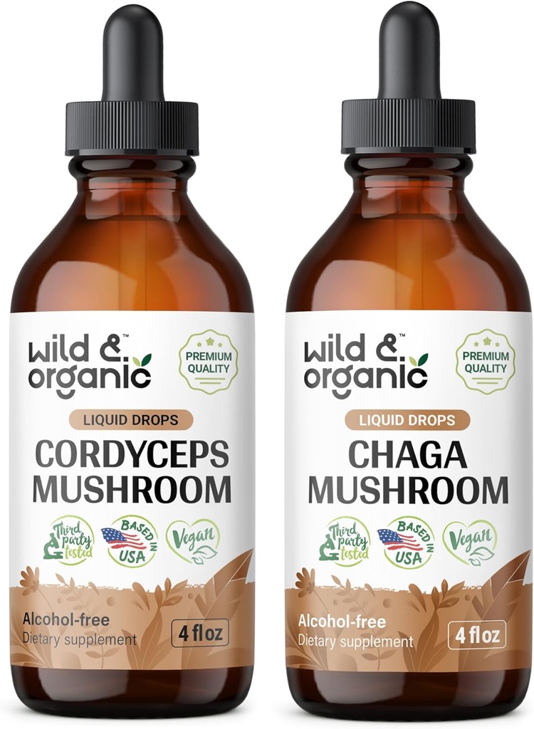 Savvaļas un bioloģiskie kordicepsi Tinktūra 4 fl oz & Chaga Sēnes Tinktūra 4 fl oz