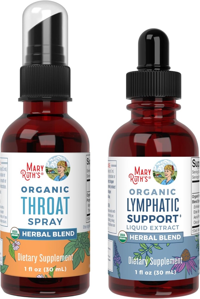 MaryRuth Organics Throat Spray (neuzliesmojošs) un Limfātisko Tīrīšanas Pilieni 