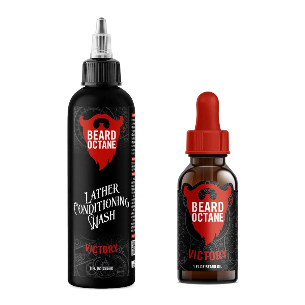 Beard Octane Fundamental Beard Kit - Beard Shampoo & Oil - Dabas Beard Care ar Jojoba & Argan (Victoriy - Ginger Yuzu, Labdanum & Fresh Ozone)