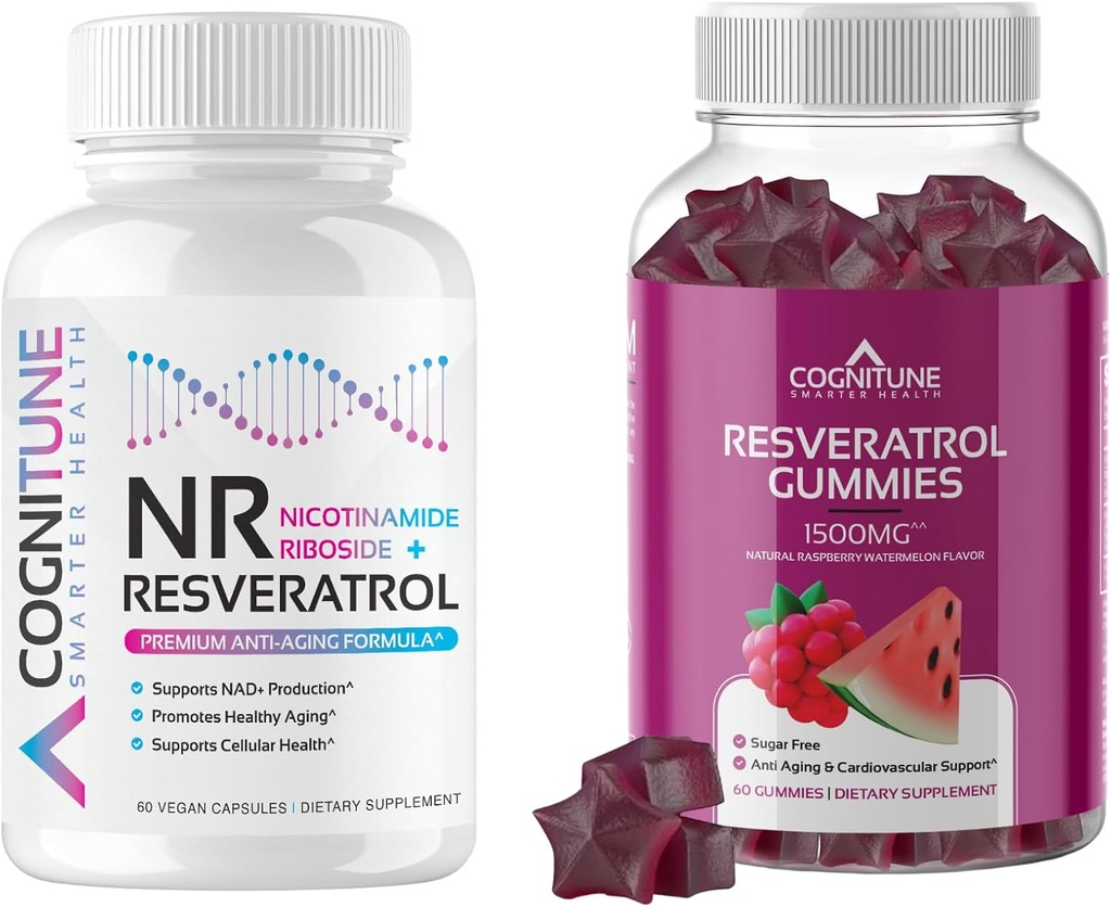 Veselīga novecošana Papildinājums Bundle - nikotīnamīds Ribsoside Complex un Resveratrol Gumies - 5-in-1 Anti novecošanās Formula Plus Resveratrol Gumies