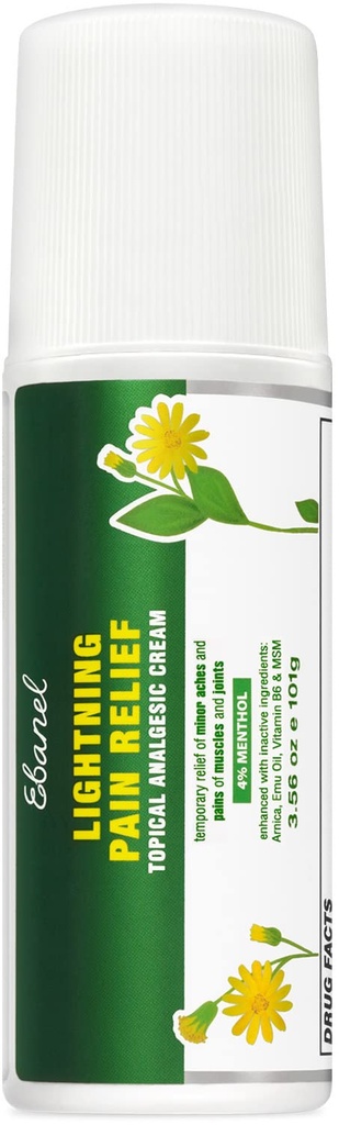 Ebanel sāpes atvieglošanas rullis uz Artrīts, pēdas, muguras, locītavu, kakla, celmi un sastiepumi ar mentolu, Camphor, Arnica, Emu Oil, MSM, Boswellia, mērķa muskuļu sāpes atvieglošanas rullis