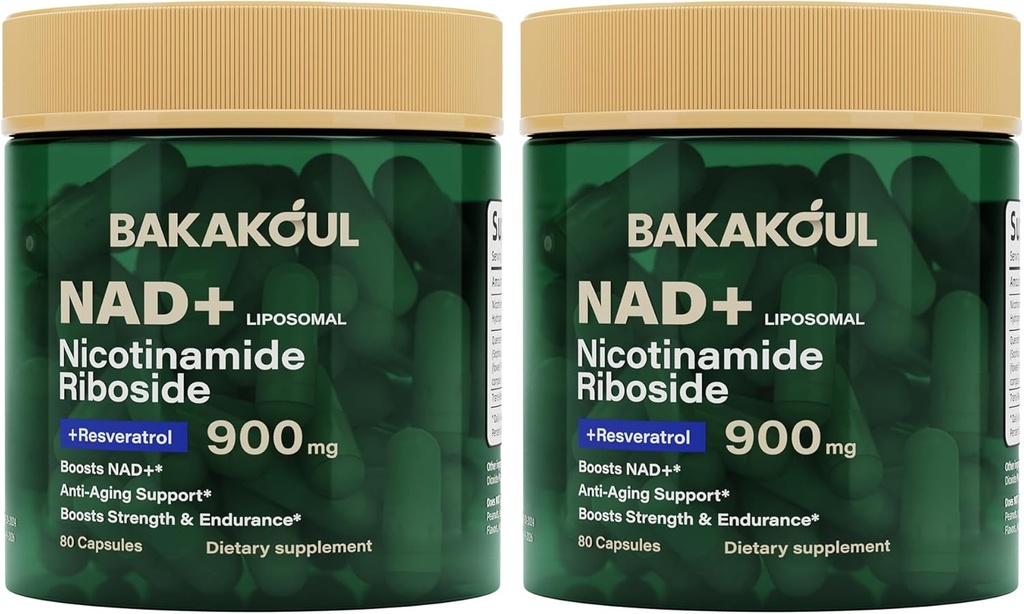 NAD papildinājums - Liposomālais nikotīnamīds Ribosīds, Resveratrols, Quercetin, NAD Nikotinamīds Riboside Resveratrols 900 mg, NAD+ Papildinājums vīriešiem un sievietēm, 80 kapsulas 2 iepakojumi