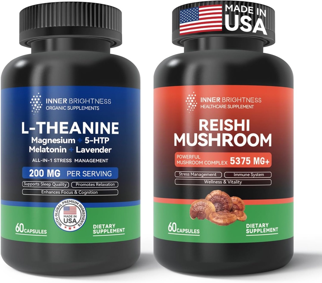 Reiši Sēņu Papildinājums ar Cordyceps + L Theanine 200mg, Magnijs, 5-HTP un Melatonīns miegam, Focus & Mood atbalsts