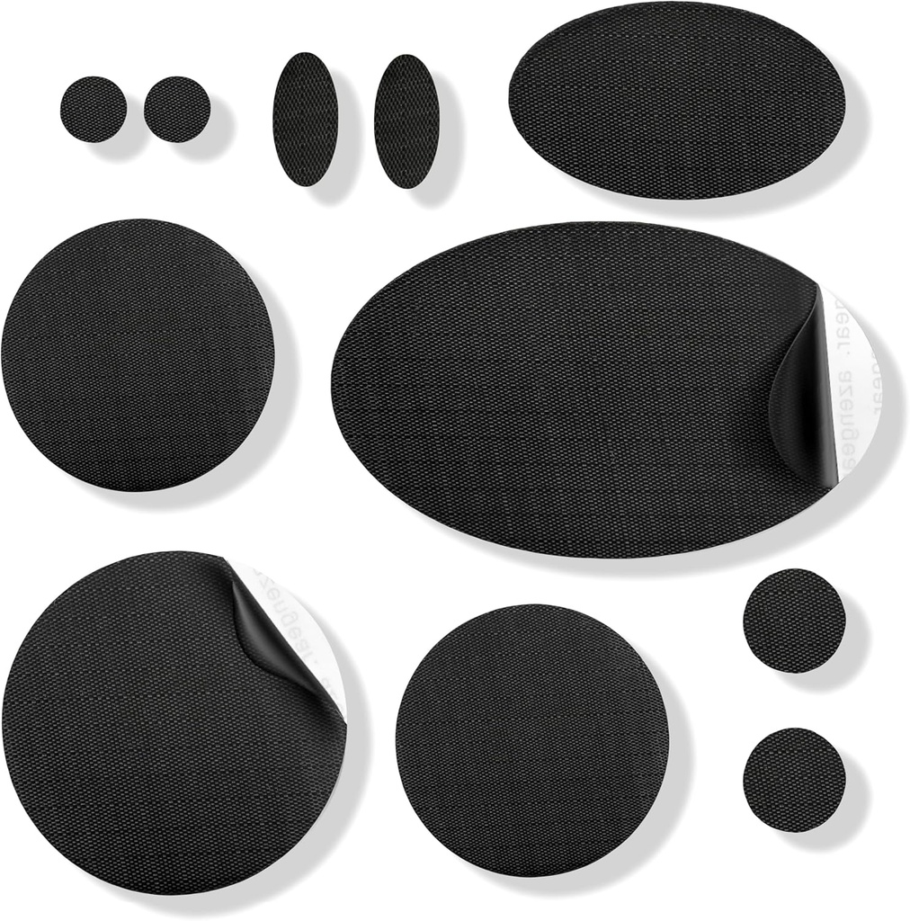 aZengear remonta Patches - ūdensdrošs, pašpārliecinošs, Tear-Cold-Heat-Resistant Nylon Polyester Fix Puffer Coats, Gear, Teltis (11 gabali, ciets melns)