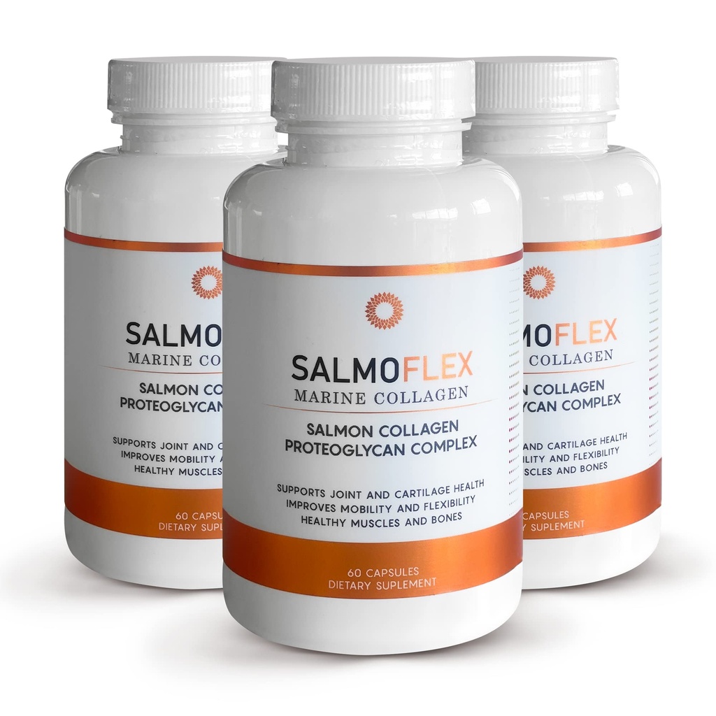 VITASEI Salmoflex jūras kolagēna peptīdi ar hialuronskābi un C vitamīnu, D, E - Lašu kolagēna papildinājums kauliem un locītavām - mati, āda un nagi Vitamīni - 60 kapsulas (iepakojums no 3)
