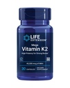 Life Extension Mega vitamīns K2 Augsta potence spēcīgiem kauliem, klīniski Studeded 45 mg K2 devas, veicina veselīgu kaulu blīvumu, bez lipekļa, ne-GMO, 30 kapsulas