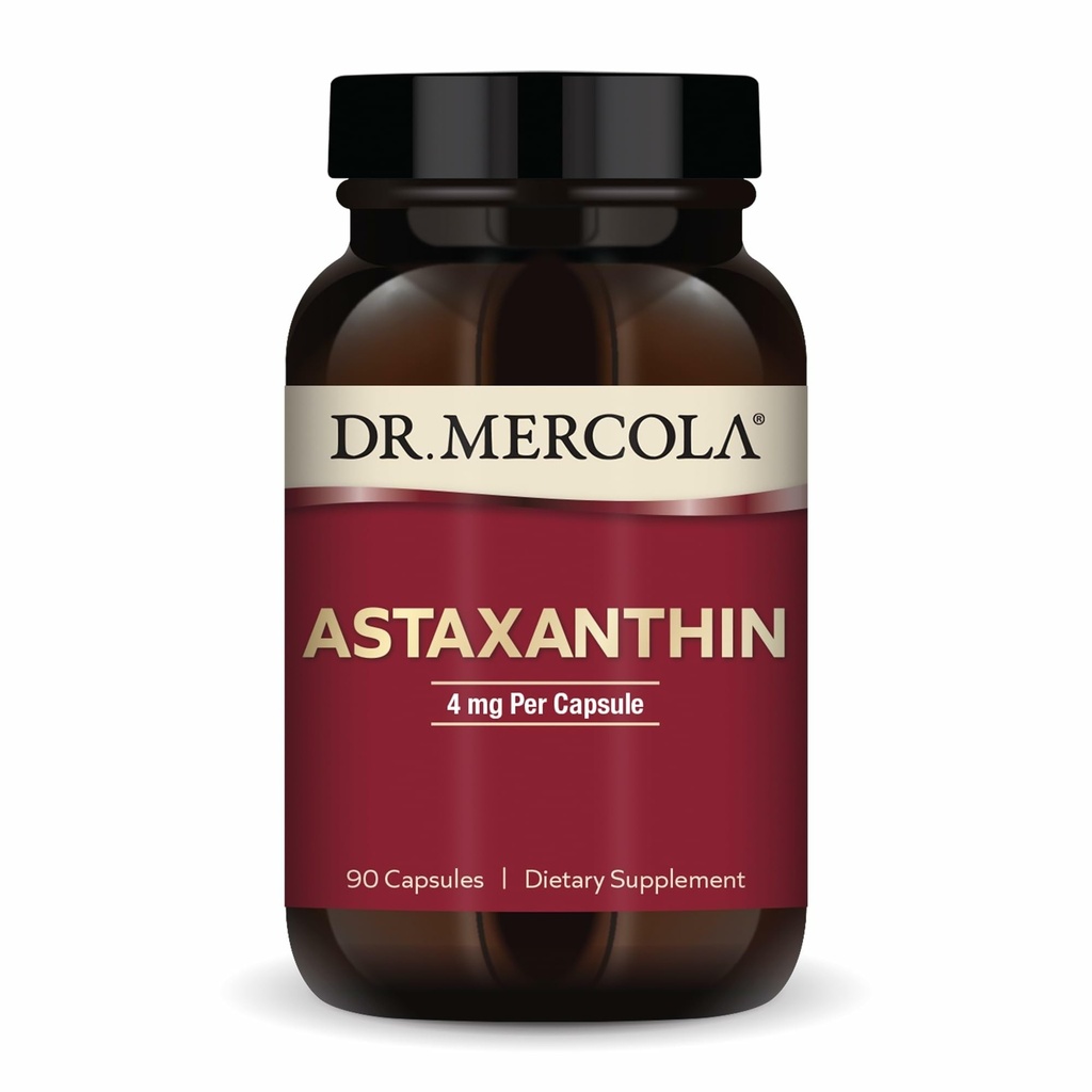 Dr. Mercola Organiskais astaksantīns - 4 mg Astaksantīns - Spēcīgs antioksidantu atbalsts - Organiskais mikroaļģu ekstrakts - Bez GMO, bez lipekļa un bez sojas - 90 kapsulas (90 Kalpojumi)