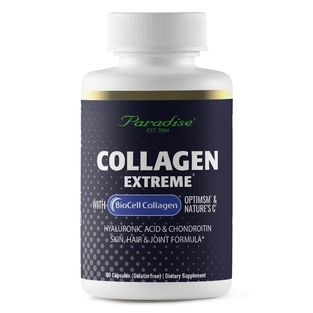 Paradīze Ārstniecības augi Kolagēns Extreme ar Biocell Collagen, Hyaluronic Acid, un dabas C, Veseliem matiem, āda, un locītavas, 60 kapsulas