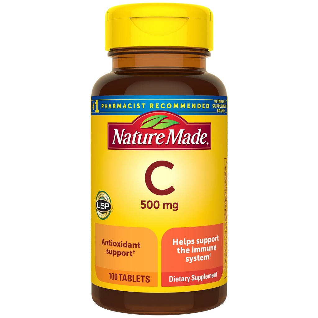 Dabā ražots vitamīns C 500 mg tabletes, uztura bagātinātājs, vitamīns C imūnās uzturvielas, 100 tabletes, 100 dienu iepakojums