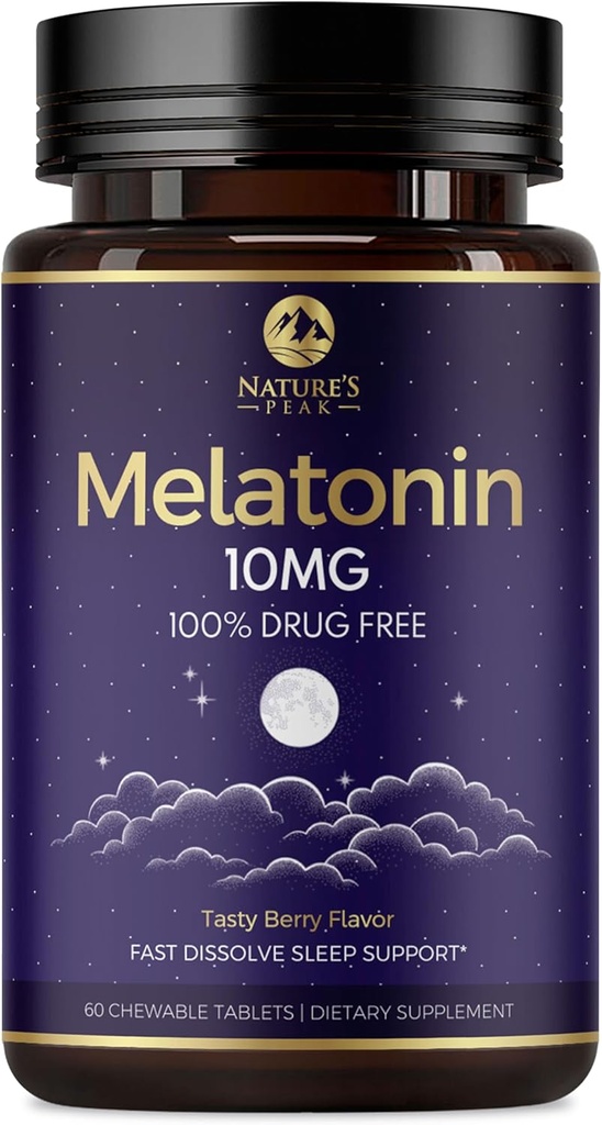 Melatonīns 10mg Ātri izšķīdiniet piedevas, Miega atbalsta papildinājums pieaugušajiem - Papildus stiprums 10 mg Melatonīna tabletes mierīgs Miega atbalsts, zemeņu uzpute, bezcukura ne-ĢMO - 60 dienu piegādes