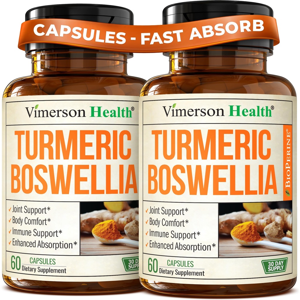 Boswellia Serrata Turmeric Papildinājums Locītavu Atbalsts un Iekaisums Balanss – Turmeric Boswellia Papildinājums ar ingvera un melnā piparu ekstrakts Pastiprināta Absorbcija – Ne-GMO - 2pack