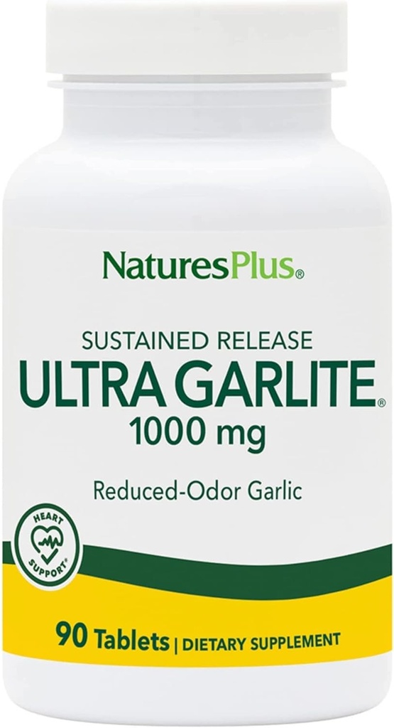 NaturesPlus Ultra Garlite 1000 mg - 90 tabletes - Pazemināts- Odor Ķiploki - Uztura atbalsts bezmaksas radikālajai aizsardzībai un imūnai veselībai - ilgstoša atbrīvošana - 90 Kalpojumi