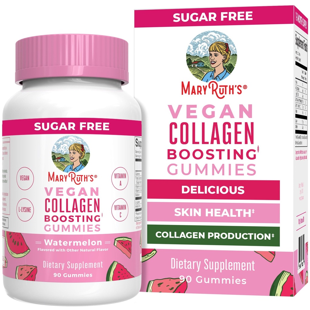 MaryRuth Organics Vegan kolagēns sievietēm un vīriešiem, kolagēns Boost Gumies, ādas kopšana, Lysine, vitamīns C, vitamīns A, Amla, Papildinājums matiem un ādai, Vegan, Non-GMO, bez lipekļa, 90 Kalpo