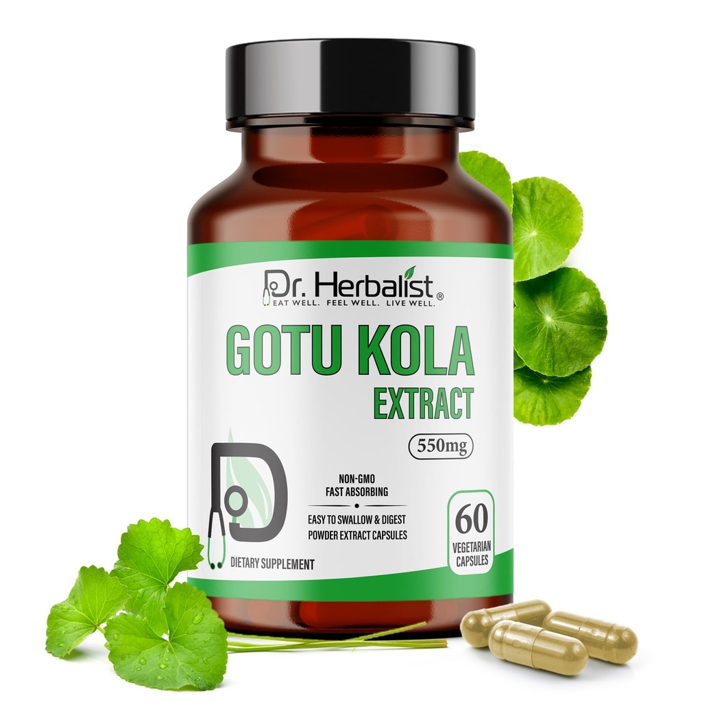 DR. Herbalist Gotu Kola ekstrakts 550 mg – 60 Vegan kapsulas           - 10:1 ekstrakts = 5500 mg Raw Herb - - Premium kvalitāte - , ne-GMO, bez glutēna - - Daily Herbal Support -- Centella asiatica ekstrakts