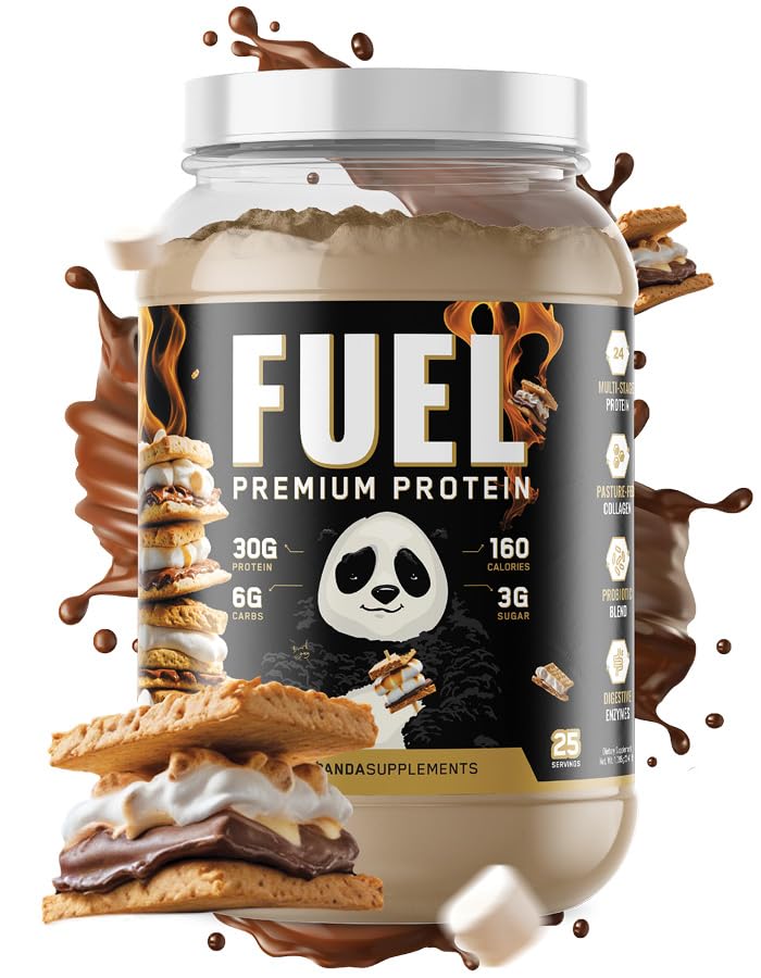 Pazemes Bio Labs Panda Fuel Premium Protein Sūkalas, Hidrolizēts kolagēns, Kazeīns, Probiotikas, Fermenti, Keto Friendly, Time Release, 25 Kalpojumi (2,5 Dzērieni, Ugunsgrēks S'Mores)