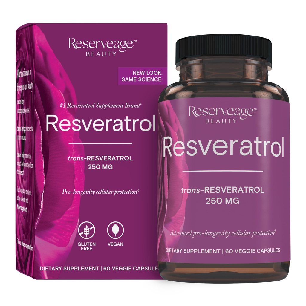 Reserve Beauty Resveratrol 250 mg - Labākais Trans-Resveratrol - Vegan Antioksidants Papildinājums šūnu un sirds veselības - AIDS Veselīga novecošana un imūnā veselība - 60 Dārzeņu kapsulas
