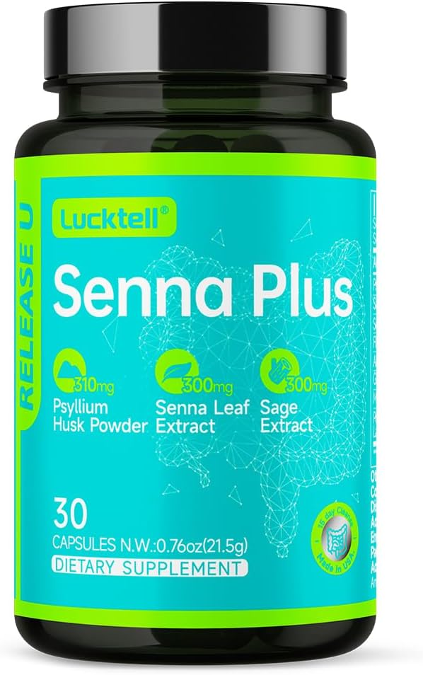 LuckTell Senna Plus 15-Day Cleanse - Gentle Gut Cleanse Detox sievietēm un vīriešiem ar Sennu, Cascara Sagrada, Psyllium Husk & MCT Oil, Nature Colon Cleanse with Probiotics, Ražots ASV,30 Kapsulas
