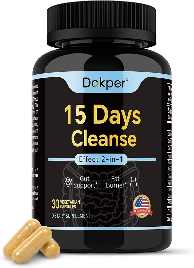 Dabīgais Attīrīt Detox, 15 Days 2-in-1 Gut atbalsts, Kolonijas tīrīšana vīriešiem un sievietēm, Senna Leaf, Cascara Sagrada, Psyllium Seed Husk pulveris, Aloe Vera ekstrakts, 30 kapsulas
